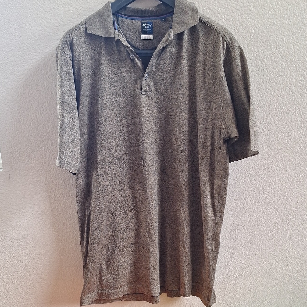 Callaway Golf Apparel Polo Short. Made In Italy. Heathered Brown/Olive, Size: M